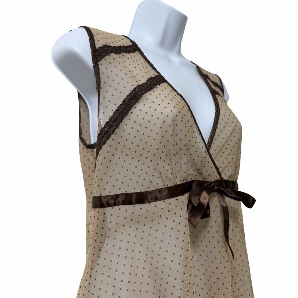 Womens Mesh Sheer Babydoll Lace Trim Tank Top Size L Beige Y2K Festival Fairy - Picture 3 of 7